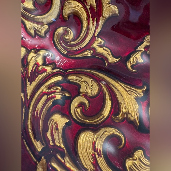 Goofus Red Gold Scroll Glass Oval Candy Trinket Dish Regal Regency 8” x 6” - Picture 5 of 6